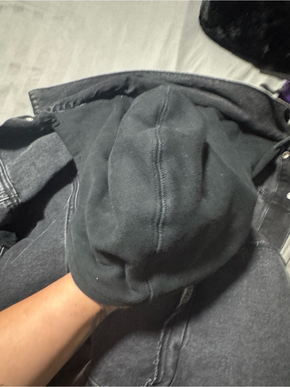 Levi's Black Denim Hooded Varsity Jacket with Black Sleeves - Picture 7 of 7